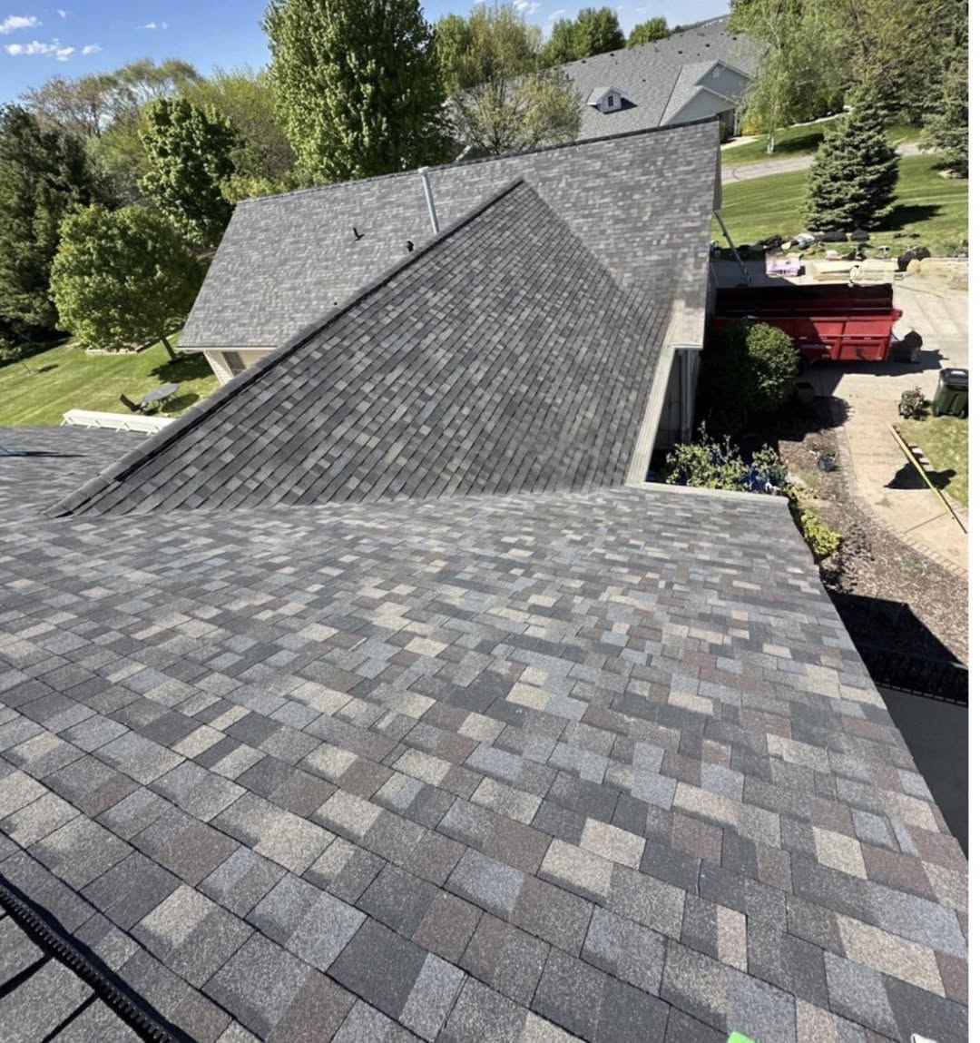 Finished shingle roof, aerial view
